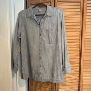 Chico's Charcoal Button-Up Blouse XL Lagenlook career casually sleeved shirt